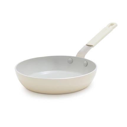 Poêle à frire antiadhésive GreenPan x Bobby Flay 8 po, en céramique diamant sans PFAS, compatible induction, poignée en silicone froide au toucher, facile à nettoyer au lave-vaisselle et au four, poêle à œufs et omelettes, crème
