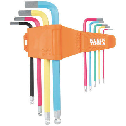Klein Tools CBLS9M Metric Hex Key Caddy Set, Long Ball-End, 1.5 mm to 10 mm, Color-Coated Keys for Easy Identification, 9-Piece