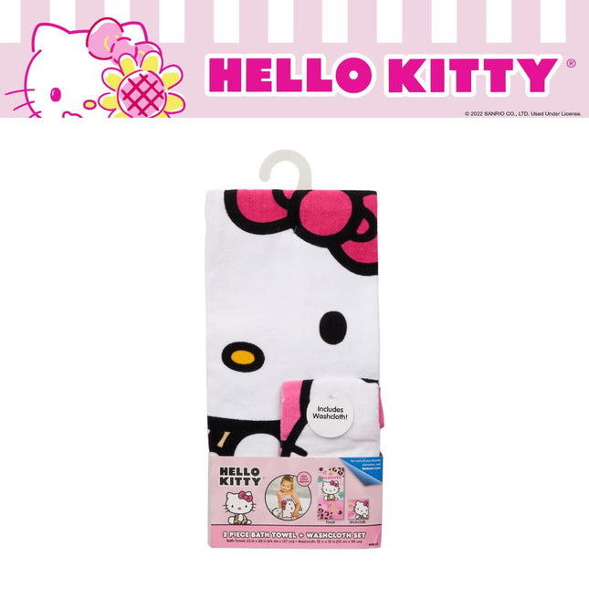 Franco Hello Kitty Kids Bath/Pool/Beach Soft Absorbent Cotton Terry Towel with Washcloth 2 Piece Set, 50 in x 25 in, (Officially Licensed Product)