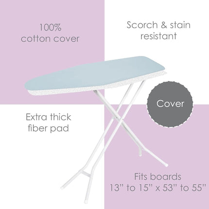 Funda y Almohadilla para Tabla de Planchar (Azul Sólido Claro), 100% Algodón con Acolchado de Poliéster Premium de Seymour Home Products; Se Adapta a Tabla de Tamaño Completo | Resistente a Manchas y Quemaduras; Borde Elástico