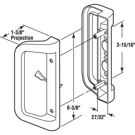 PRIME-LINE C 1177 Mortise Style Sliding Door Handle, 1 Set, White