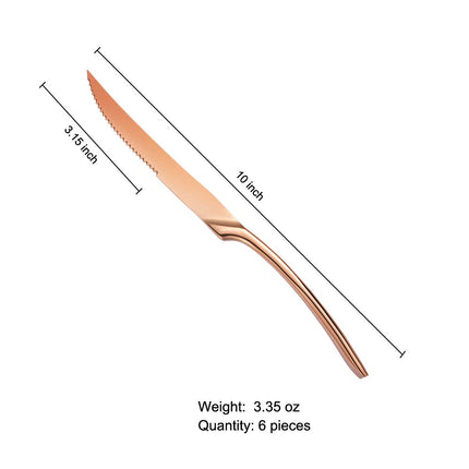 Lemeya 6 Pieces Steak Knife Set of 6, Standing Steak Knives,Mirror Polished,Dishwasher Safe (Rose Gold)