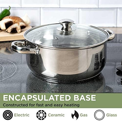 Ecolution Pure Intentions Dutch Oven – Features Tempered Glass Lid, Stay-Cool Handles, and Encapsulated Bottom – Oven Safe – Curbside Recyclable Stainless Steel – 5 Quarts