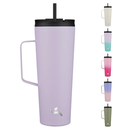 Konokyo Insulated Tumbler with Handle and Straw, 26 OZ Travel Coffee Mug Stainless Steel Cup Metal Water Bottle,Taro