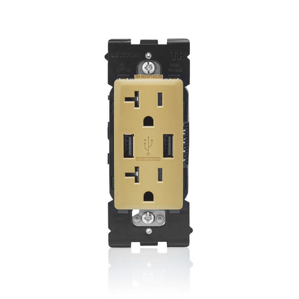 Leviton RUAA2-WC Prise double Renu avec chargeur USB/obturateurs de sécurité, 20 A-125 V CA, Caramel chaud 20 A