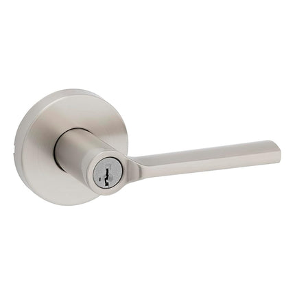 Kwikset Lisbon Round Entry Door Knob with Lock and Key, Secure Keyed Handle Exterior, Front Entrance and Bedroom, Satin Nickel, Pick Resistant SmartKey Rekey Security and Microban