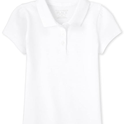The Children's Place Baby Girls' and Toddler Short Sleeve Pique Polo, White, 5T