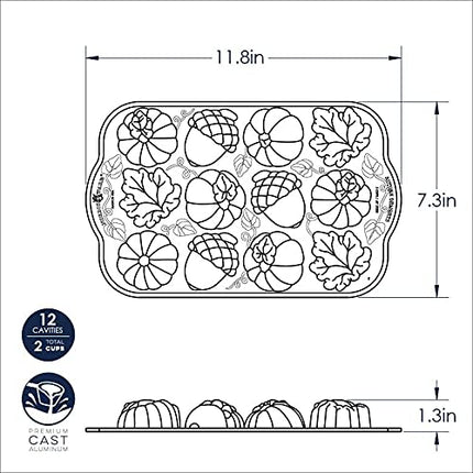 Nordic Ware Autumn Delights Cakelet Pan, 3D Cast Aluminium Bundt Tin, Bundt Cake Tin with Autumn Pattern, Premium Cake Mould Made in The USA, Colour: Bronze Transparent