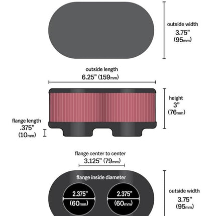 K&N Universal Clamp-On Air Filter: High Performance, Premium, Washable, Replacement Engine Filter: Flange Diameter: 2.375 In, Filter Height: 3 In, Flange Length: 0.375 In, Shape: Oval, RU-2922