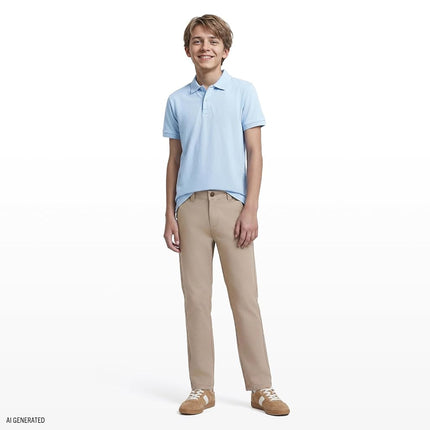 Izod Boys' School Uniform Twill Pants, Flat Front & Comfortable Waistband with 5 Pockets, Khaki, 5