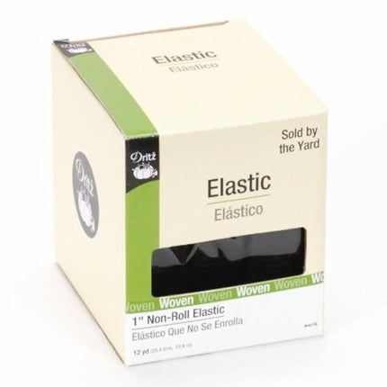 Dritz 9407B Non-Roll Woven Elastic, Black, 1-Inch by 12-Yard
