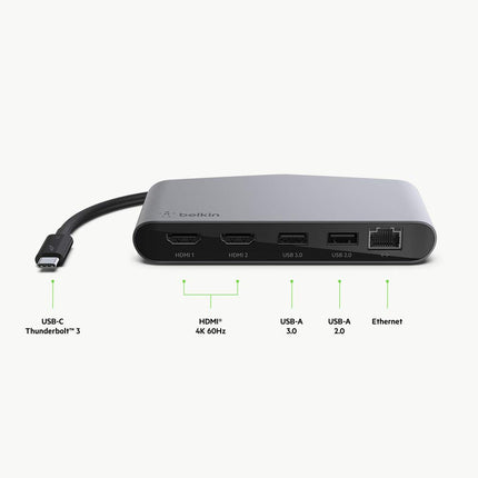 Belkin Thunderbolt 3 Dock Mini con cable Thunderbolt 3 fijo - Compatible con dispositivos USB-C de Mac OS y Windows, negro