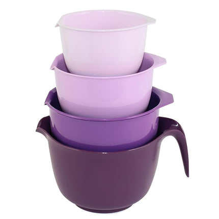 Glad Mixing Bowls with Pour Spout, Set of 4 - Nesting Plastic Bowls (1.2qt, 1.9qt, 2.8qt, and 3qt with Handle) - Non Slip Base, Dishwasher Safe Kitchen Cooking and Baking Supplies, Purple