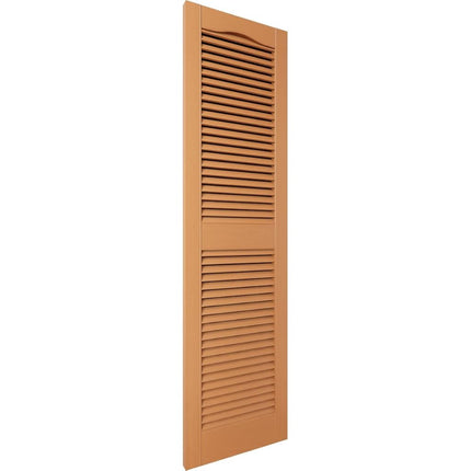 12"W x 55"H Lifetime Vinyl, Standard Cathedral Top Center Mullion, Open Louver Shutters, w/Installation Shutter-Lok's & Matching Screws (Per Pair), Treated Cedar