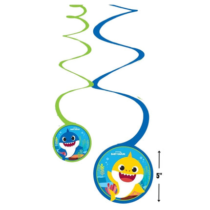 amscan Baby Shark Spiral Decoration with Cutouts - 5" | Assorted Design | Pack of 12