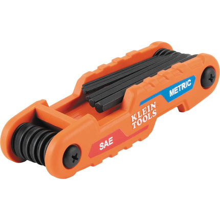 KLEIN TOOLS 70543 3-Piece Compact Folding Hex Key Set, Metric, SAE, Torx Sizes, 25 Keys, Industrial Strength Heat Treated Alloy Steel