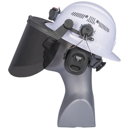Klein Tools 60529 Tinted Full Brim Hard Hat Face Shield, Impact Rated, Anti-Fog, Low-Profile, Full Face Shield for Grinding and Demolition