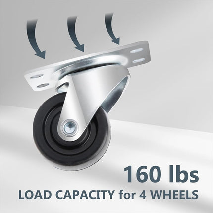 Juego de 4 ruedas giratorias POWERTEC de 1-1/2 pulgadas con capacidad de carga de 160 lb, ruedas resistentes con placa, ruedas de goma para muebles, carros, plataformas rodantes y bancos de trabajo (17209V)