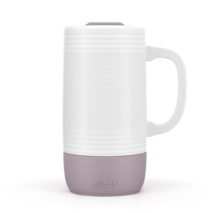 Mug de voyage en céramique 18 oz Ello Jane avec poignée, couvercle coulissant anti-éclaboussures et dessous de verre intégré, parfait pour le café et le thé, sans BPA, lavable au lave-vaisselle, cadeau d'anniversaire pour elle et lui, bois de mauve