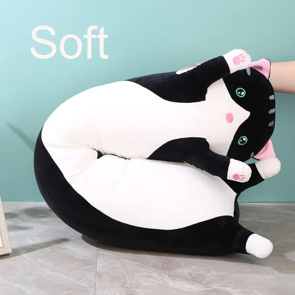 Giant Cat Pillow Plush Cartoon Kitty Sleeping Hugging Pillow, Cuddly Soft Long Kitten Body Pillow Doll Cat Cushion Toy for Kids Girlfriend (Black, 90cm/35.4inch)