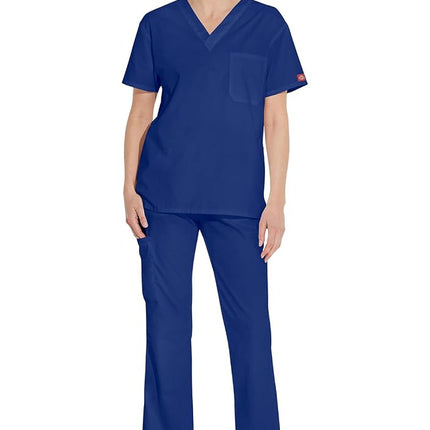 Dickies EDS Signature Scrubs for Women and Scrubs for Men, Unisex One Pocket V-Neck Top in Soft Brushed Poplin 83706, Galaxy Blue, XXXXL