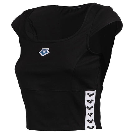 ARENA Sujetador Top Mujer Icons Camiseta Lisa, Negro-Blanco-Negro, S