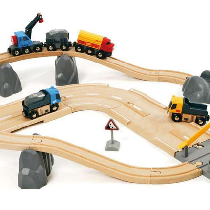BRIO World Rail and Road Loading Train Set for Kids Age 3 Years Up - Wooden Railway Accessories and Add Ons