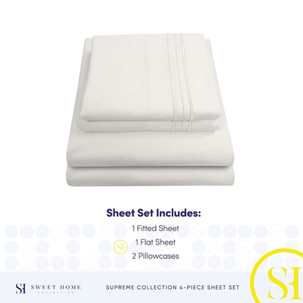Sweet Home Collection 1800 Supreme Collection 21" DEEP Pocket Sheet Soft Egyptian Quality Brushed Microfiber Luxury Bedding Set with Flat, Fitted, 2 Pillow Cases, Extra Cal King, Ivory
