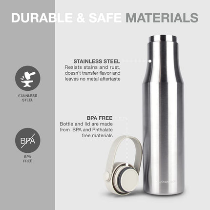 LocknLock Metro Bottle Double-Wall Insulated Stainless Steel with Silicone Handle, 24 oz, Silver