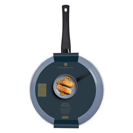 MasterClass Eco Induction Frying Pan with Healthier Ceramic Chemical Non Stick, Large, Aluminium / Iron, Black / Blue, 30 cm