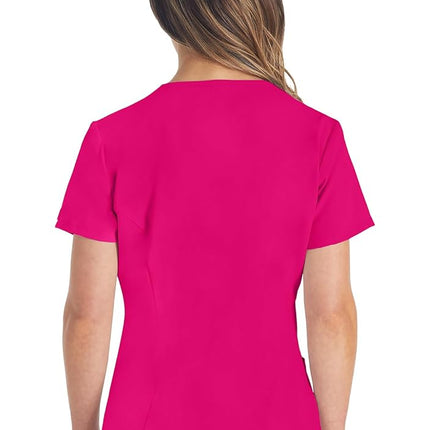 Dickies Playera Médica Cuello V con 2 Bolsillos para Mujer, Control de Humedad y Tela Elástica 360°, Talla Grande DK615, 4XL, Rosa Fuerte