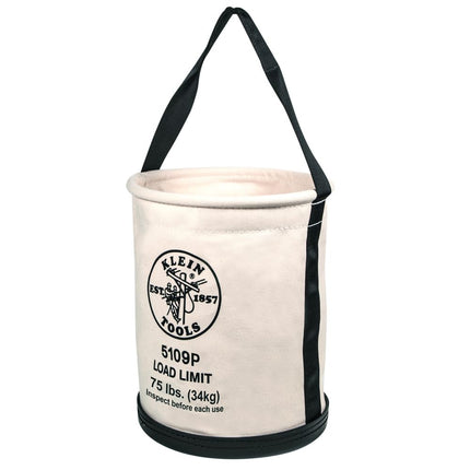 KLEIN TOOLS 5109P Canvas Bucket, Wide Straight Wall Tool Bucket with Pocket, Made of No. 6 Canvas and Black Molded Bottom, 75Lb Load Rated