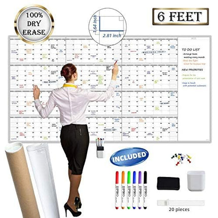 Calendario Anual Borrable Grande Reutilizable - Organizador de Tareas Mensual Jumbo Premium Laminado de 12 Meses - Planificador Anual Sin Fecha de 38"x72" para Proyectos de Hogar, Oficina y Escuela