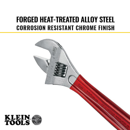 KLEIN TOOLS D507-8 Adjustable Wrench, Extra Capacity Jaw Forged Drive Wrench with High Polish Chrome Finish, 8-Inch