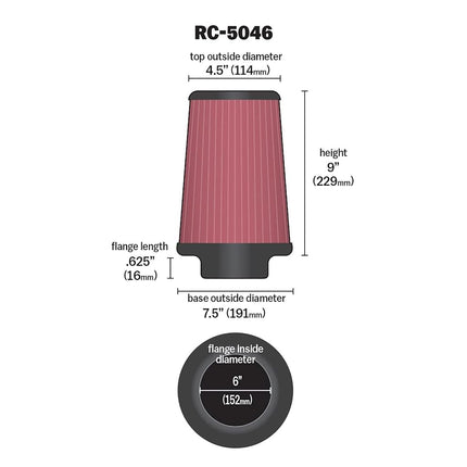 K and N RC-5046 Car and Motorcycle Universal Chrome Filter