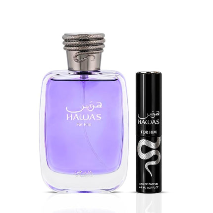 Hawas by Rasasi for Men - 2 Pc Gift Set 3.38oz EDP Spray, 0.27oz EDP Spray (Mini)