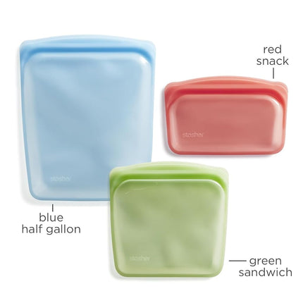 Stasher Premium Silicone Reusable Food Storage Bags, 3-Pack, Multi, Multi-Use Food Storage Bags, Lunch Bag, Travel Containers, BPA Free, Leak-free, Dishwasher-Safe, Eco-friendly
