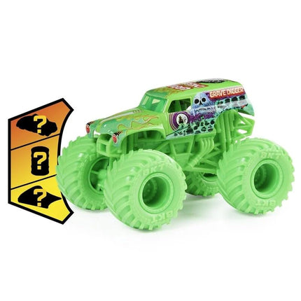 Monster Jam Grave Digger 1:64 Scale Die-Cast Monster Truck – Neon Green Chassis Edition, Official Truck, Collectible Series 01