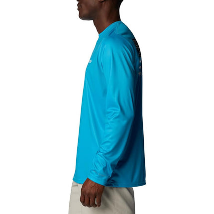 Columbia Men's Terminal Tackle PFG Fish Flag Long Sleeve T-Shirt, Ocean Blue/Coll Navy Offshore Slam, X-Small
