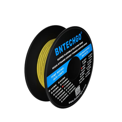 BNTECHGO 14 Gauge Silicone Wire Yellow 50ft Stranded Tinned Copper Wire