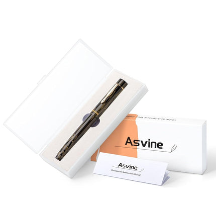 Asvine C2000 Germany Cumberland Ebonite Fountain Pen Number 8 Stub Nib 1.1mm Calligraphy Art Drawing Unique Pattern Pen with Converter Pen Box Collection Set- Brown
