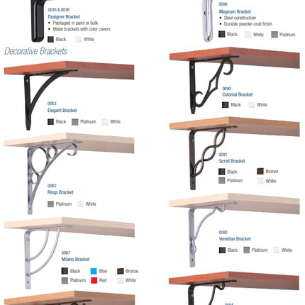 Knape & Vogt John Sterling Colonial Style Decorative Shelf Bracket, 10-Inch, Black, RP-0090-10BK