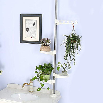 Baoyouni Indoor Plant Tension Pole Flower Display Stands Spring Loaded Flowers Hanging Rack Rod with 4 Adjustable Trays & Arm, Ivory