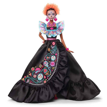 Barbie Signature Doll, 2024 D�a De Muertos Collectible in Black Dress with Blue Ruffle Top, Embroidered Print, and Colorful Accessories, HRM72