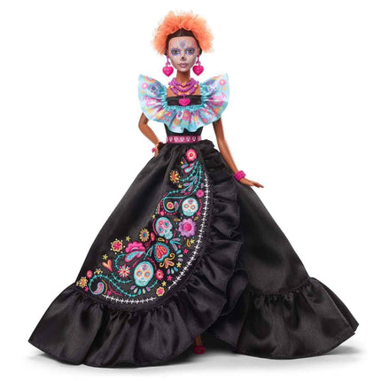 Barbie Signature Muñeca, Colección Día de Muertos 2024, con Vestido Negro, Top de Volantes Azul, Estampado Bordado y Accesorios Coloridos, HRM72