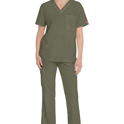 Dickies Men's Big & Tall V-Neck Scrub Double Chest Pocket Top Medical Shirt, Olive, 3XL
