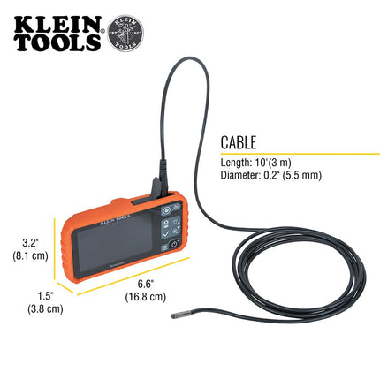 Klein Tools ET17 Utility Borescope with 5.5 mm 9.8-Foot Waterproof Gooseneck Snake, LEDs, 4.3-Inch LCD, Attachments, Endoscope Inspection Camera