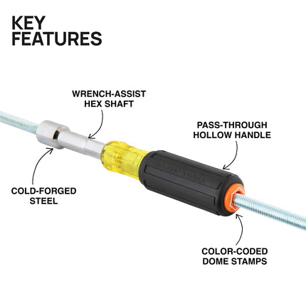 Klein Tools 65456 Hollow-Shaft Nut Driver Set, Heavy-Duty, Color-Coded Hex Sizes 1/4 to 9/16-Inch, Cushion-Grip Handles, 6-Piece
