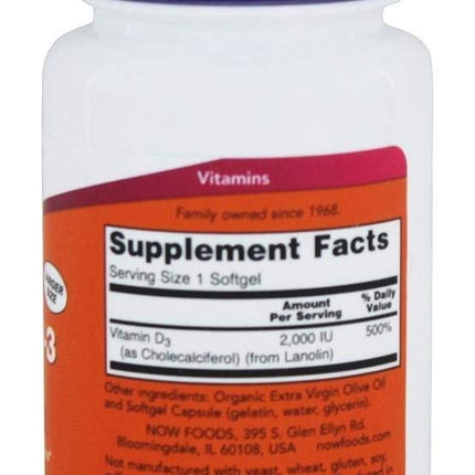 NOW Foods Vitamin D-3 2000Iu 240 Softgels (Pack Of 2)