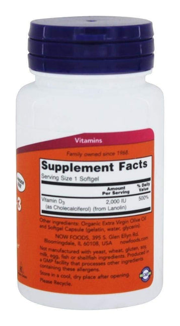 NOW Foods Vitamin D-3 2000Iu 240 Softgels (Pack Of 2)
